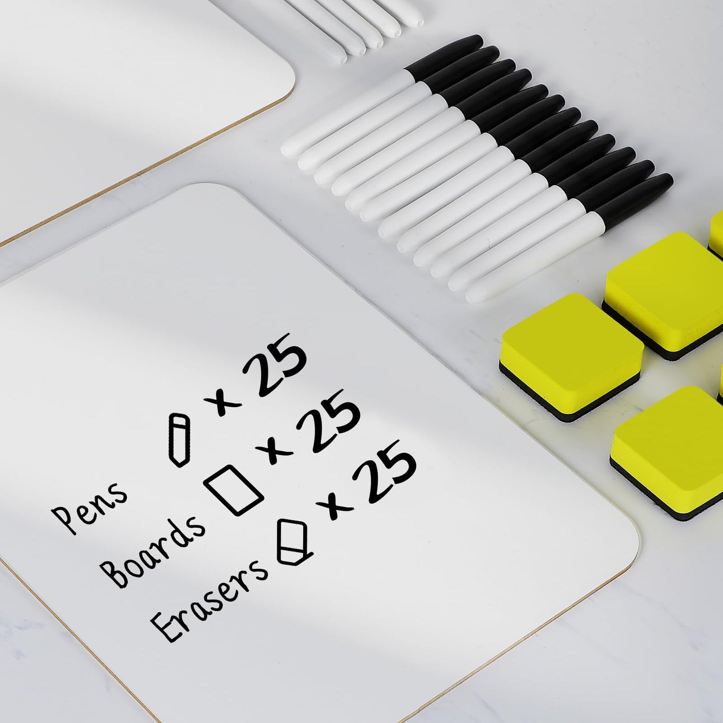 Dry Erase Lapboards, HERKKA 25 Pack Double Sided Dry Erase Lap Boards 9 x 12.5 Inch, 25 Markers, 25 Erasers, Small Dry Erase Boards for Students Classroom Teacher Supplies