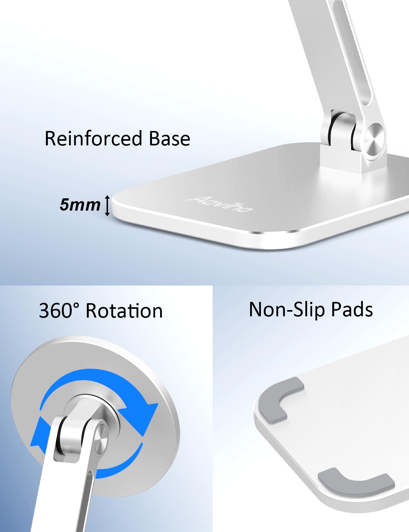 Aoviho Magnetic Phone Stand for MagSafe Adjustable - Aluminum Portable Phone Holder for Desk with 360° Rotating Head Compatible with iPhone 16/15/14/13/12 Pro Max and Magnetic Phone Case, Silver