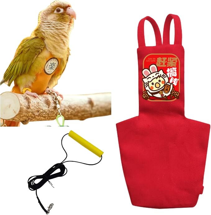 MANON ROSA Bird Diapers Leash Set Washable Reusable Handmade Flight Suit Waterproof Inner Layer - Protective Parrot Nappy Clothes Parakeets Macaws Budgies Canaries (Red3,Quaker Parakeet)