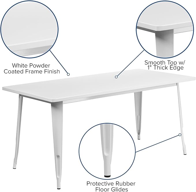 Flash Furniture Charis Commercial Grade 31.5" x 63" Rectangular White Metal
