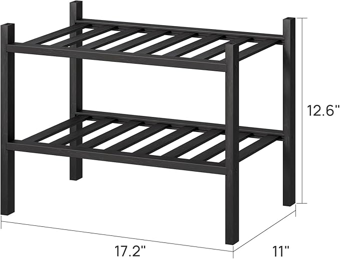 viewcare Black Small Shoe Rack for Entryway, 2-Tier Bamboo Shoe Organizer for
