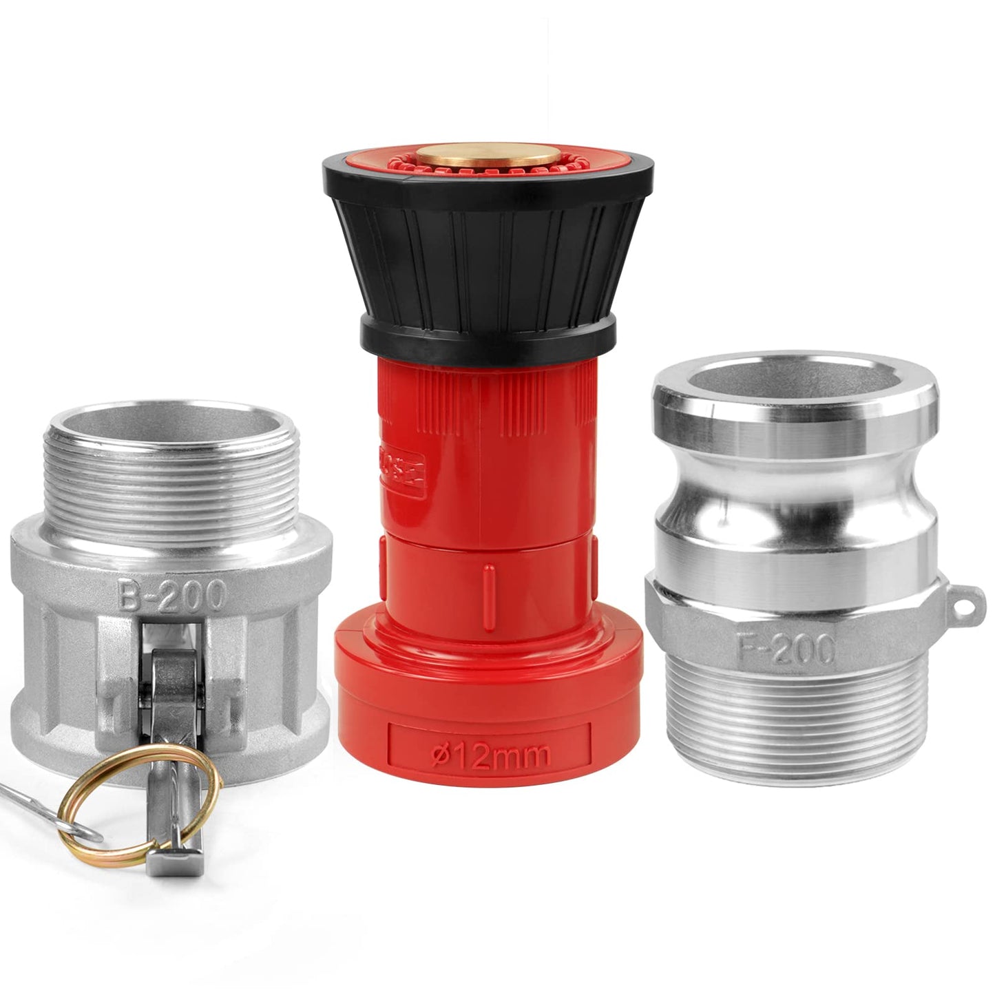 NOVINO Fire Hose Nozzle,2 inch NPSH Heavy-Duty Industrial Fire Hose Constant Flow Fog Nozzle with 2pcs 2" Aluminum Camlock Fitting Coupling Equipment