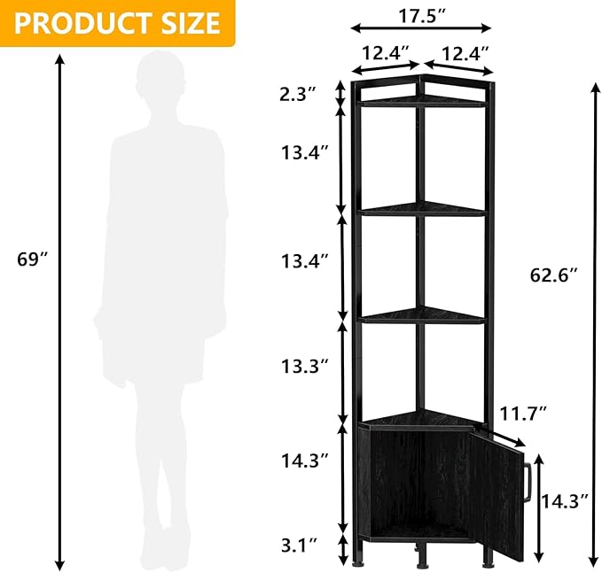 Furnulem Corner Shelf, 5-Tier Corner Cabinet