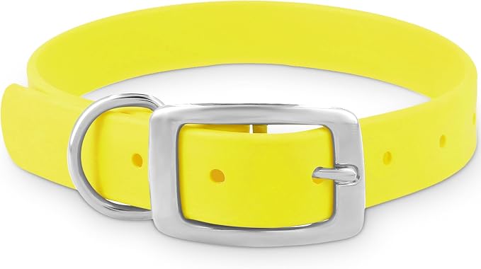 Regal Dog Products Large Yellow Dog Collar with Heavy Duty Double Buckle & D Ring | Vinyl Coated, Custom Fit, Adjustable Biothane Dog Collar Chew Resistant Waterproof Collar for Dogs