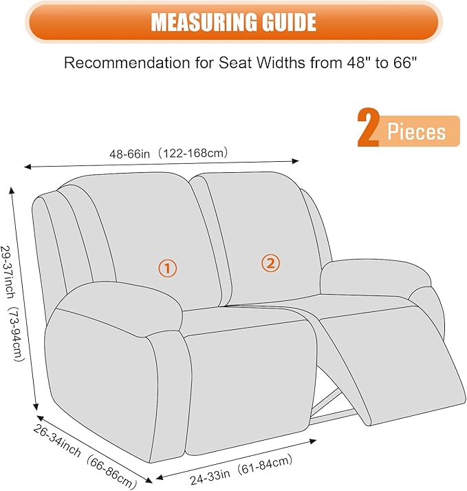 VANSOFY Loveseat Recliner Covers, 2-Pieces Stretch Reclining Couch Cover