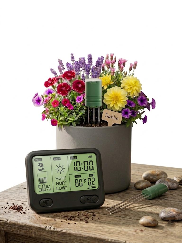 VODESON Soil Moisture Meter for Plants, Multi-Zone Wireless Soil Test Kit & Soil Thermometer, TDR4-in-1 Plant Water Meter, 230ft RF, IPX5 Waterproof, Indoor Outdoor Garden Lawn Farm(Display+2Sensor)