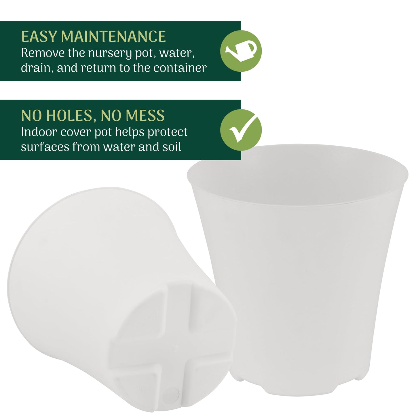 Arcadia Garden Products 4-Pack Plastic Pot, Fits [ 6”] Nursery Grow Pot – No Drainage Hole (Drillable), Minimal Cover Planter for Indoor Plants, Herbs, Flowers, Seedlings, [White]