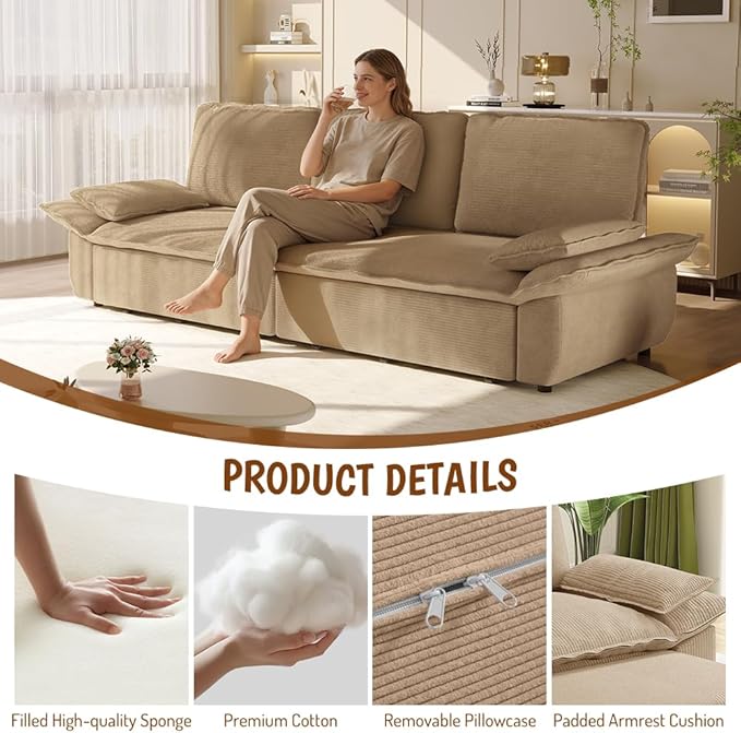 KEIKI 94.5'' King Sleeper Sofa Bed, Space-Saving 3-in-1 Pull Out Futon Couch