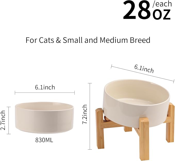 Elevated/Raised 15°Tilted Anti Slip Ceramic Dog Bowl for Small/Medium Breeds,Slanted Bulldog Big Face Pet Food Water Feeding Dish with Stand for Cats and Dogs (3.6 Cups/28 OZ) Beige