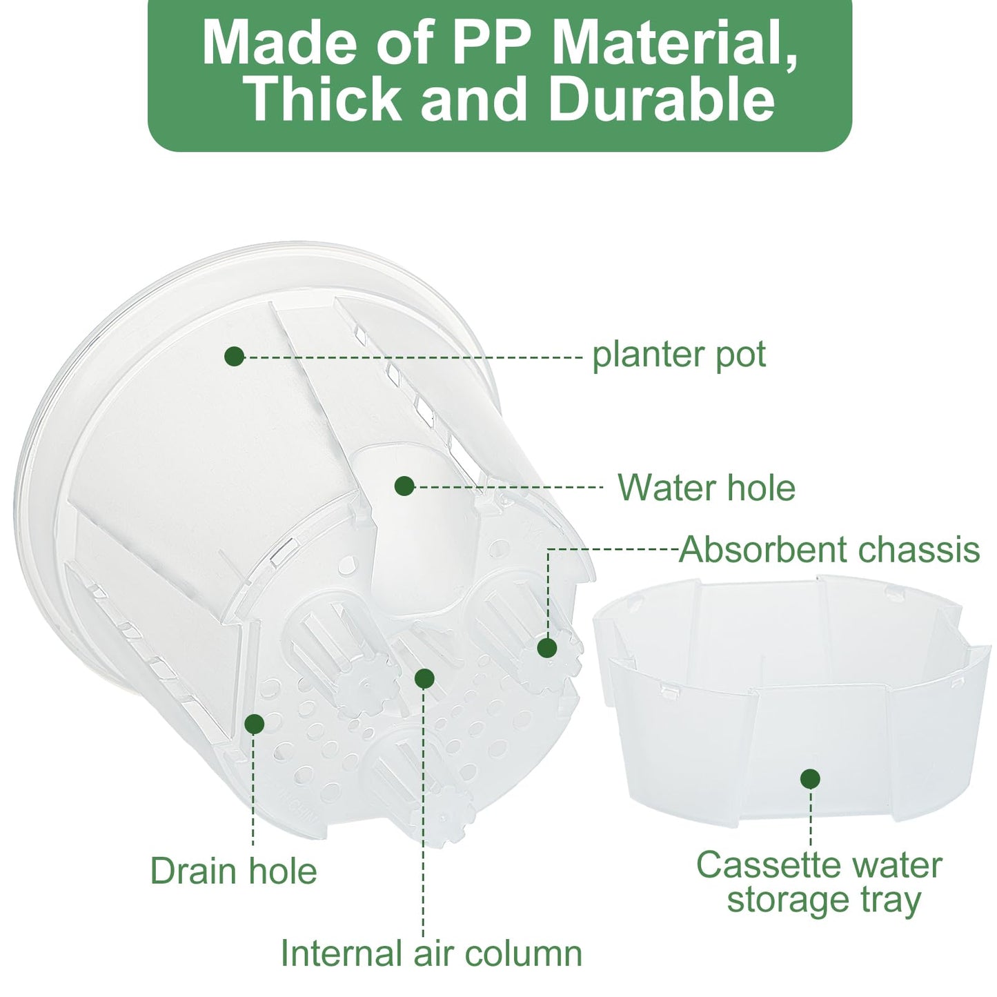 IWNTWY Plant Pots 6 inch Set of 5, Self Watering Pots for Indoor Outdoor, Self Watering Planters Flower Pots with Drainage Hole and Saucer Reservoir (Clear)