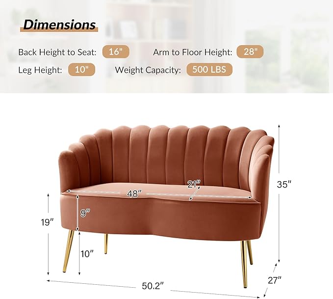 HULALA HOME Modern Velvet Loveseat Sofa