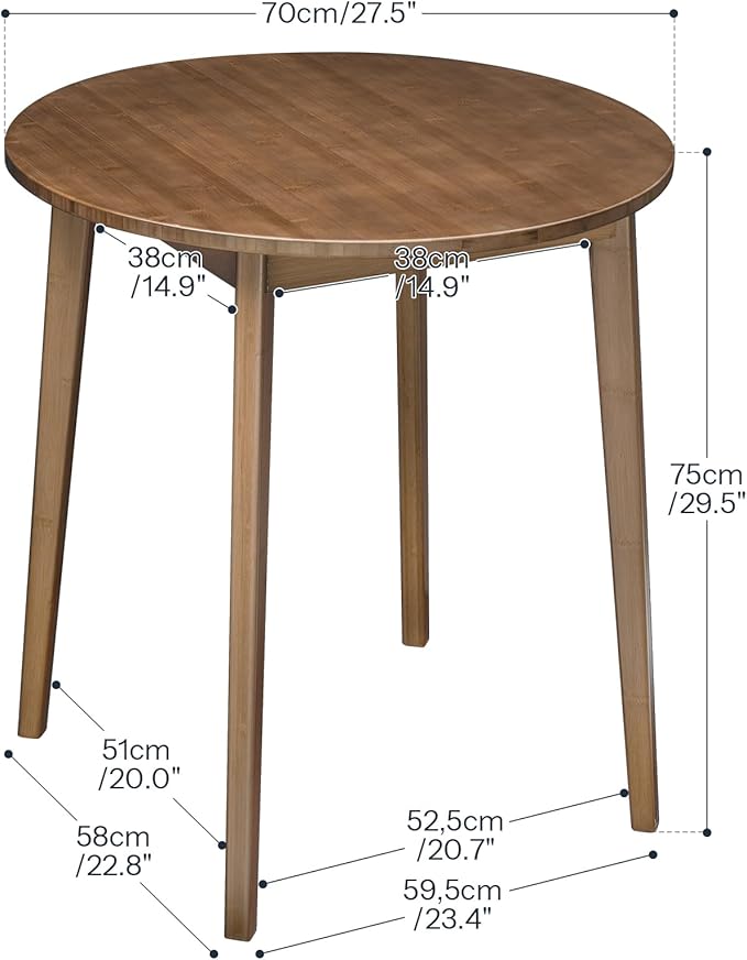 HOOBRO Bamboo Dining Table, Round Dining Table