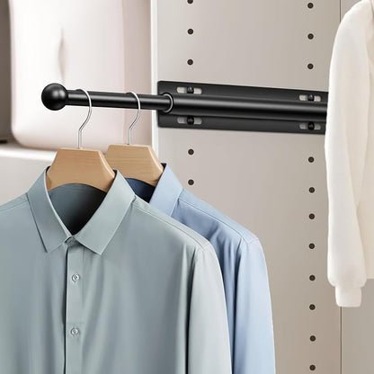 Supforce 16.5" Valet Rod for Closet Pull Out, Retractable Slide Out Valet Rod Closet Organization, Aluminum Valet Clothing Hanger Rods Perfect for Suits, Dresses & Freshly Pressed Clothes, Black