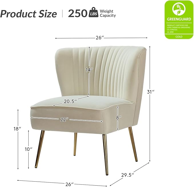 HULALA Home Velvet Accent Chair Set of 2, Modern Armless Upholstered Side Chair