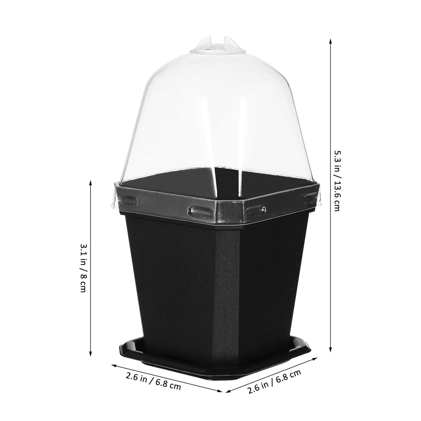 LIOOBO Black Plant Nursery Pots: 5Pcs Seeding Starter Pots, 3 Square Nursery Pot with Humidity Dome, Plastic Plant Container for Garden Vegetable Flower Germination