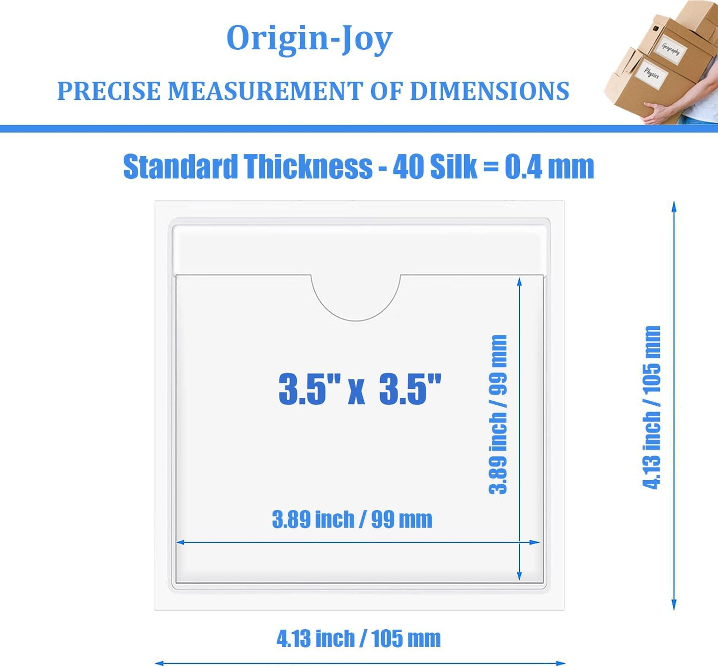 Origin-Joy 60 PCS Self Adhesive Index Card Pockets with Top Open, Clear Plastic Label Holder for Cards of Note, Library and Business, Adhesive Label Pockets & Card Holder (3.5 x 3.5 inch)