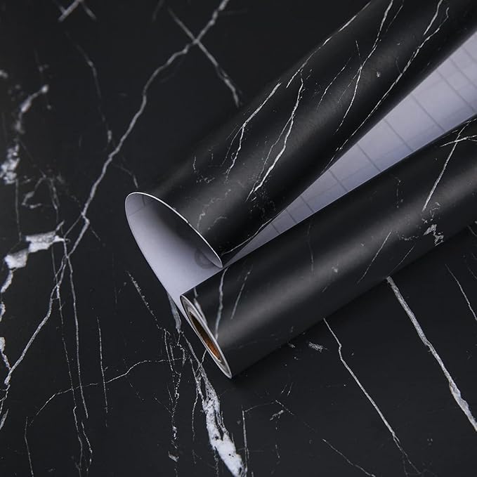 practicalWs 11.8"×78.7" Black Marble Contact Paper Matte Peel and Stick Kitchen