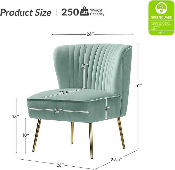 HULALA Home Velvet Accent Chair Set of 2, Modern Armless Upholstered Side Chair