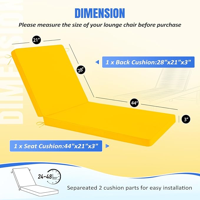 Basic Beyond Chaise Lounge Cushions Outdoor, 3-Layer Waterproof Outdoor