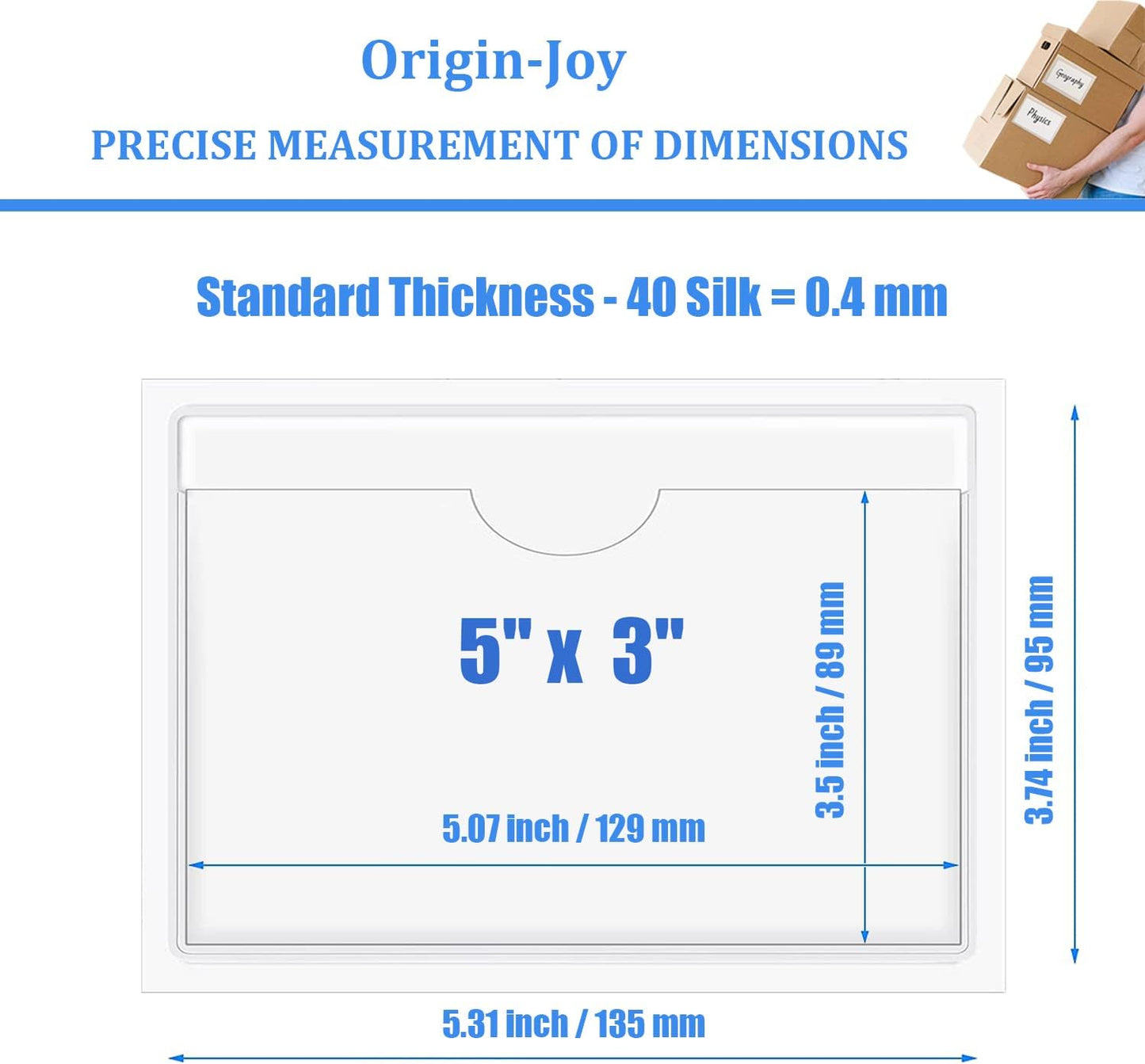 Origin-Joy 60 PCS Self Adhesive Index Card Pockets with Top Open, Clear Plastic Label Holder for Cards of Note, Library and Business, Adhesive Label Pockets & Card Holder (5 x 3 inch)