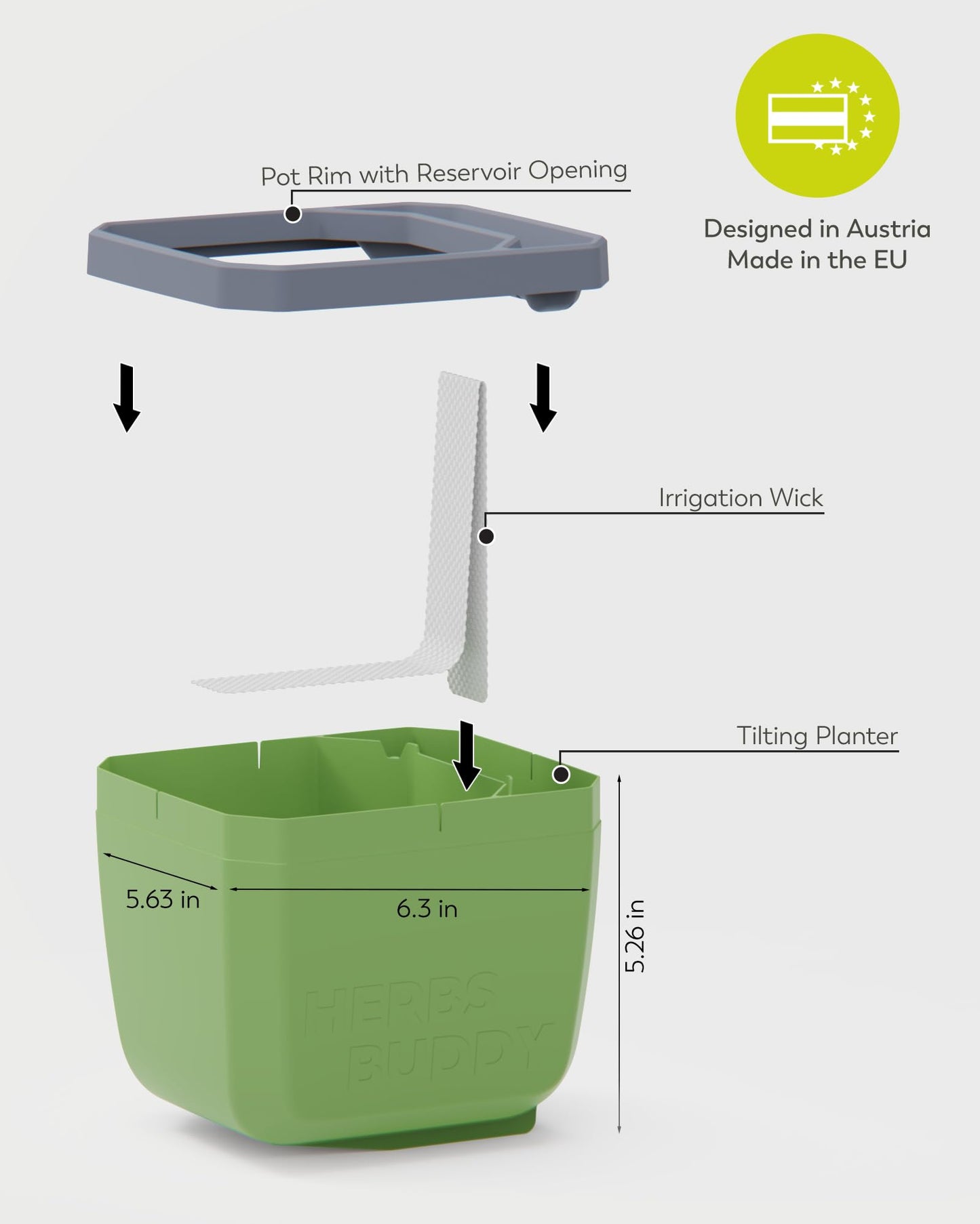 BUZZY Seeds Herb Buddy Self-Watering Herb Planter with Water Level Indicator – Indoor Kitchen & Windowsill Planter (Green)