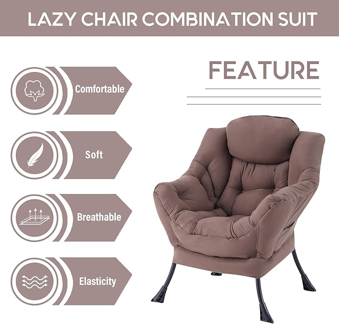 LITA Lazy Chair with Armrests and Side Pocket, Modern Upholstered Accent
