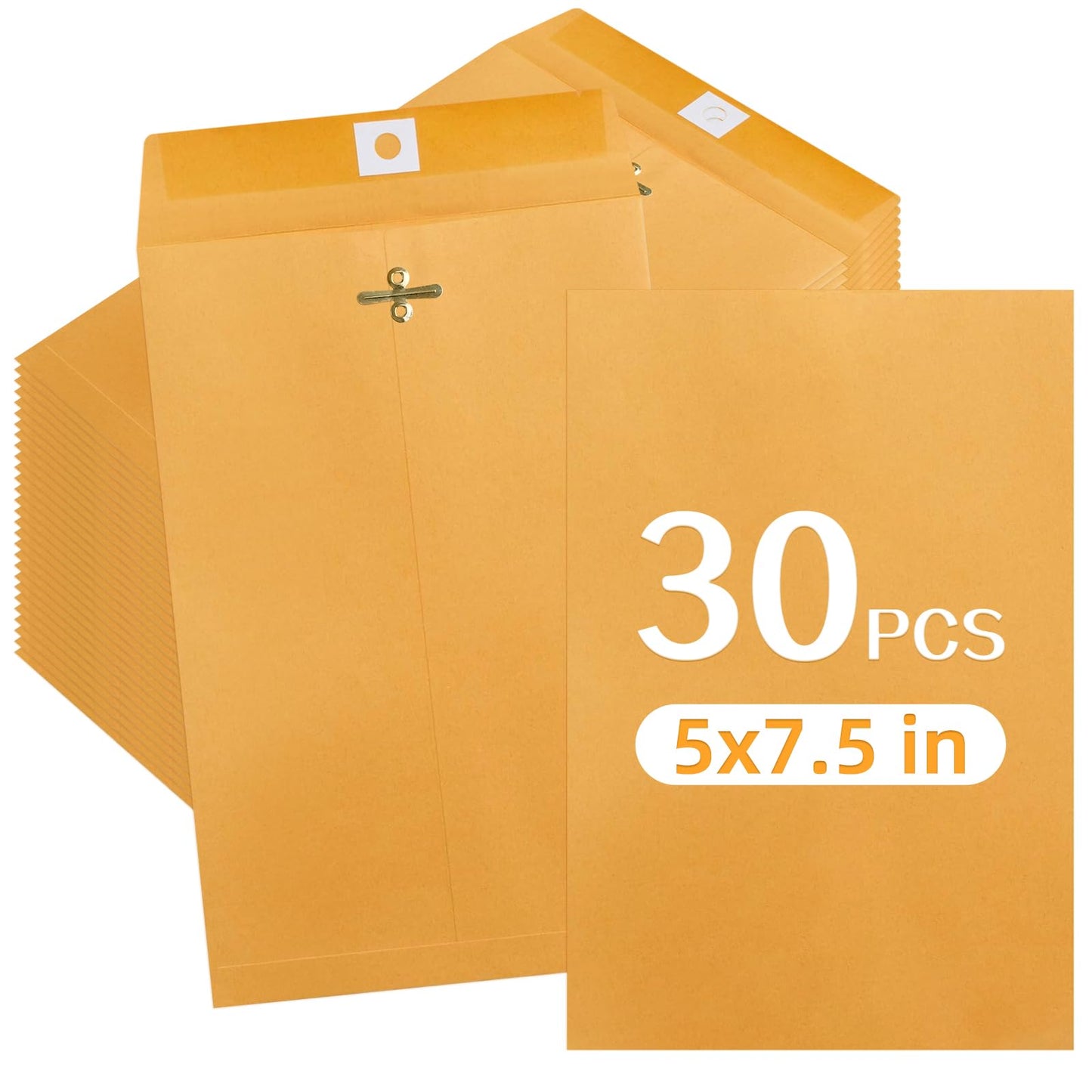 Bazyrock 30 Pcs 5 x 7.5Inch Manilla Envelopes,Kraft Envelopes with Clasp Closure and Gummed Seal for Office Document School Business Home