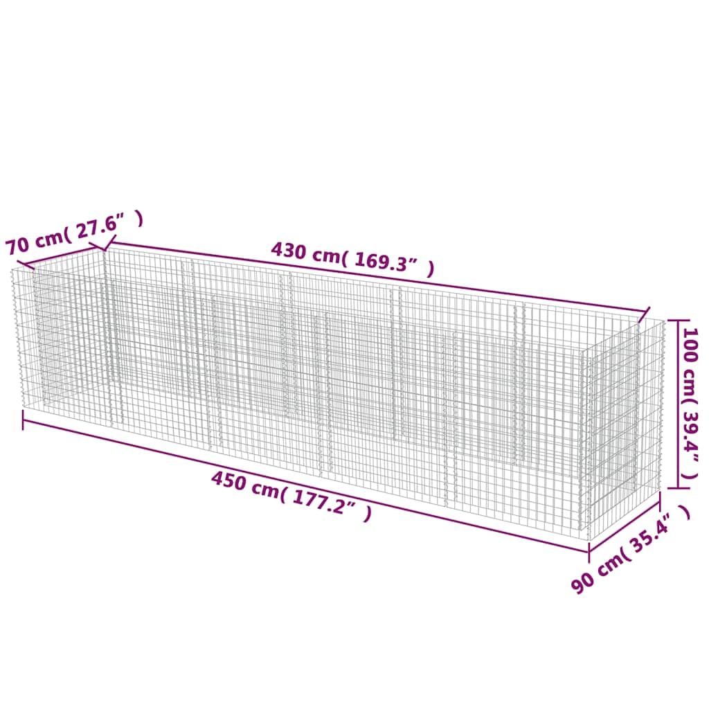 SKM Gabion Raised Bed Silver Galvanized Steel,Silver (Weight 112.66KG)