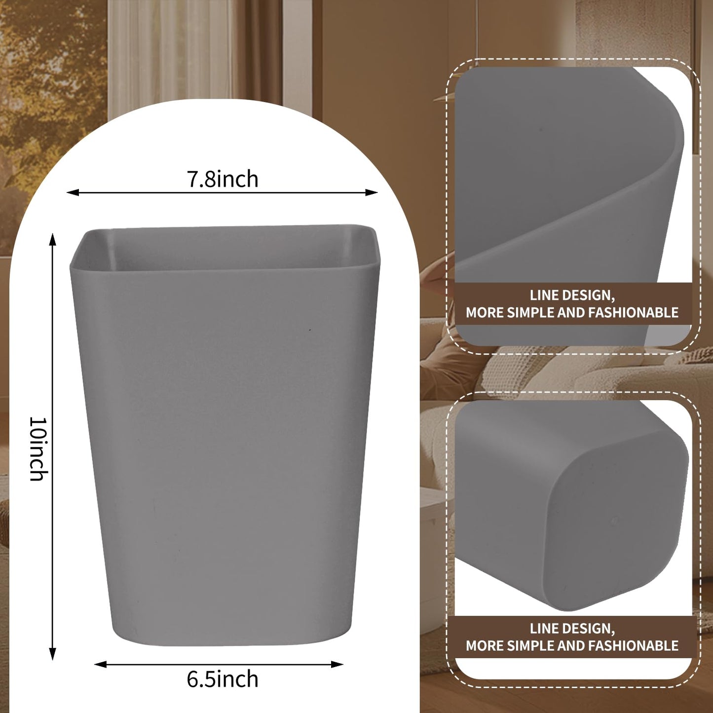 TEIUKAX Trash Can - Small Waste basketbin - 1.8 Gallon- for Office,Home,Bathroom,Kitchen - Grey