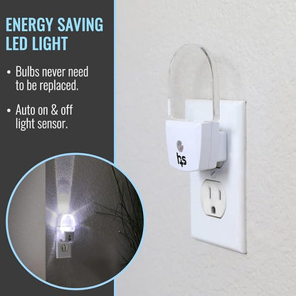 HealthSmart LED Compact Nightlight, Pack of 2, Warm Soft Light Technology, Automatic On/Off Sensor, Slim & Sleek Modern Design, White
