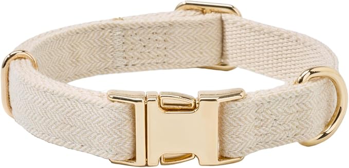 Soft Cotton Hemp Dog Collar with Metal Buckle Adjustable Tweed Dog Collars for Small Medium Large Dogs(Beige,Medium)