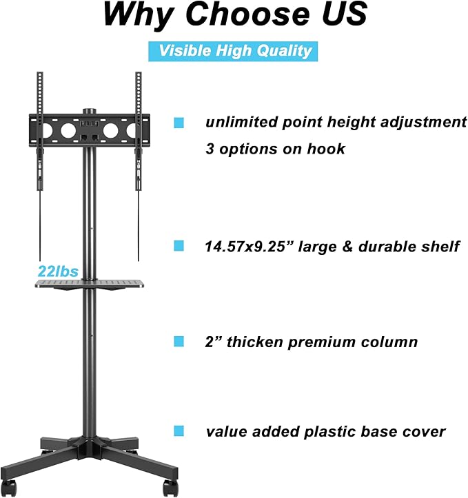 Mobile TV Carts on Wheels for 21-60 Inch Flat/Curved Panel Screens TVs