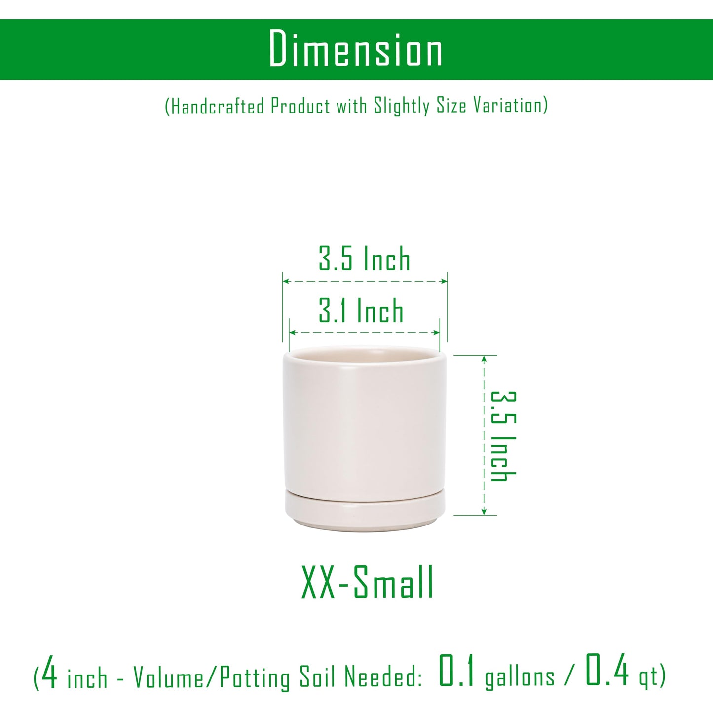 D'vine Dev 3.5 Inch Ceramic Planter Pot with Drainage Hole and Saucer, Indoor Cylinder Round Planter Pot, Oatmeal, 94-O-A-8