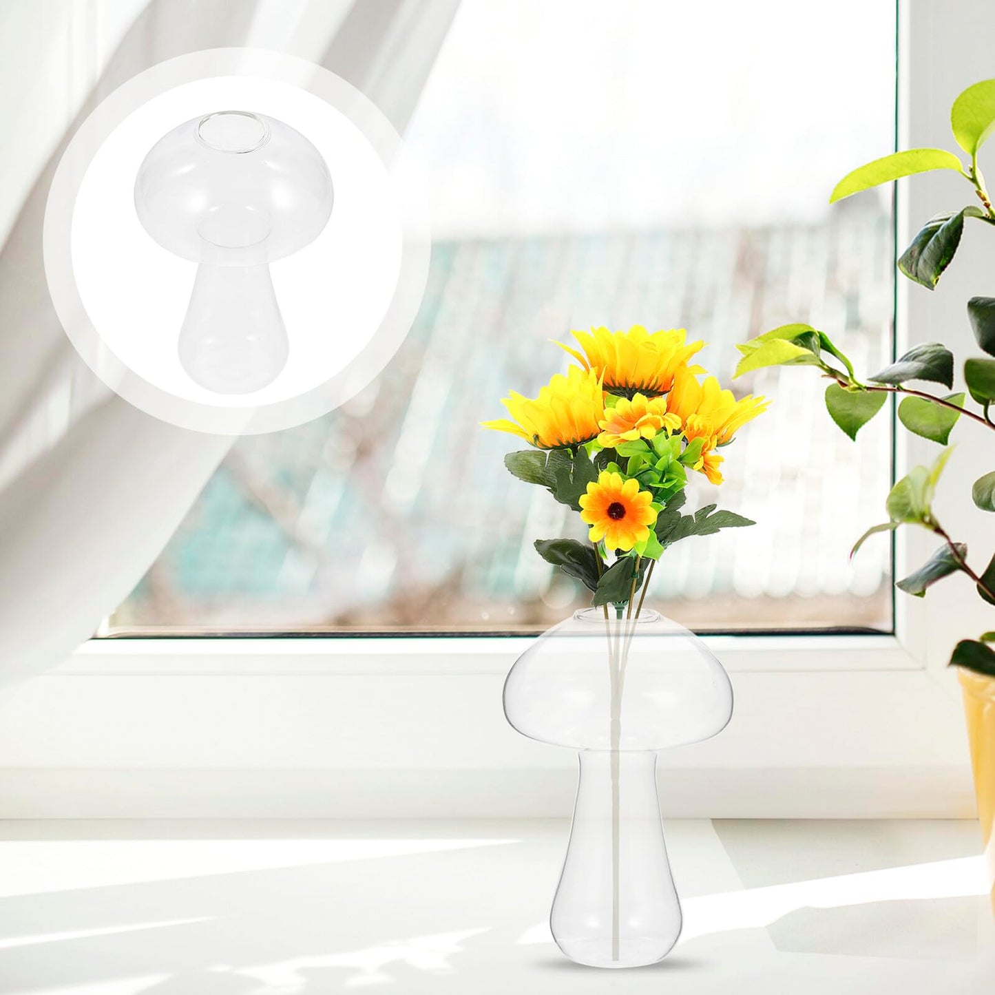 Healvian Mushroom Glass Vase 12x8cm Decorative Floral Vase Ornament for Hydroponic Plants Indoor Home Décor Flower Planter Terrarium Container