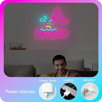 Mermaid Tail Neon Sign Dimmable Mermaid Neon Sign for Wall Decor Mermaid Tail Neon Light Up Sign for Bedroom Living Room Gifts For Birthday Christmas