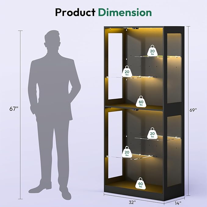 Lamtor 69-inch Glass Display Cabinet – Curio Cabinet