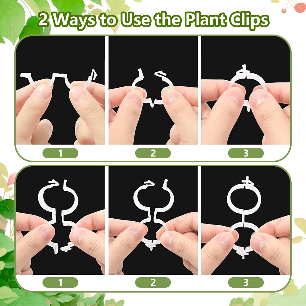 Dovciua 100PCS Plant Support Clips, Plastic Clips for Securing Plants, Plant Fixing Clips for Tomato Vine, Reusable Garden Clips for Climbing Plants, Grape, Vegetable Stems (200, Green)