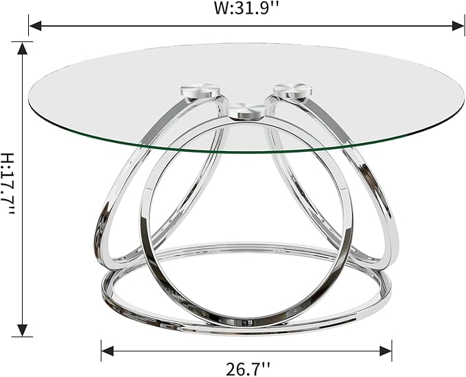 O&K FURNITURE Silver Coffee Table, Modern Glass Coffee Table Living Room Table
