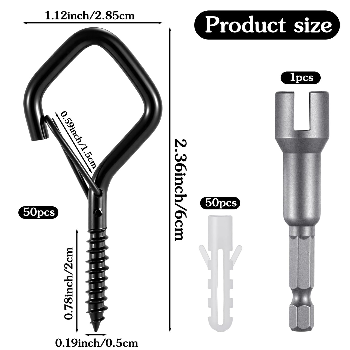 50 Pcs Heavy Duty Screw Hooks with Safety Buckle, Metal Hanging Hooks for Plants Outdoor String Lights Wind Chimes Bird Feeders, Indoor Outdoor, Includes Wing Nut Driver, 2.36 Inch