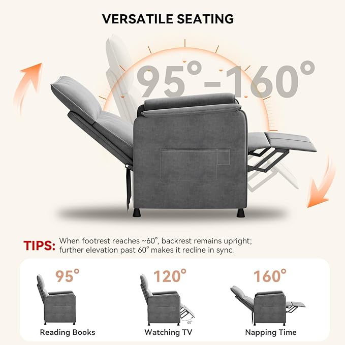 Recliner Chair，Electric Adjustable Chenille Recliner