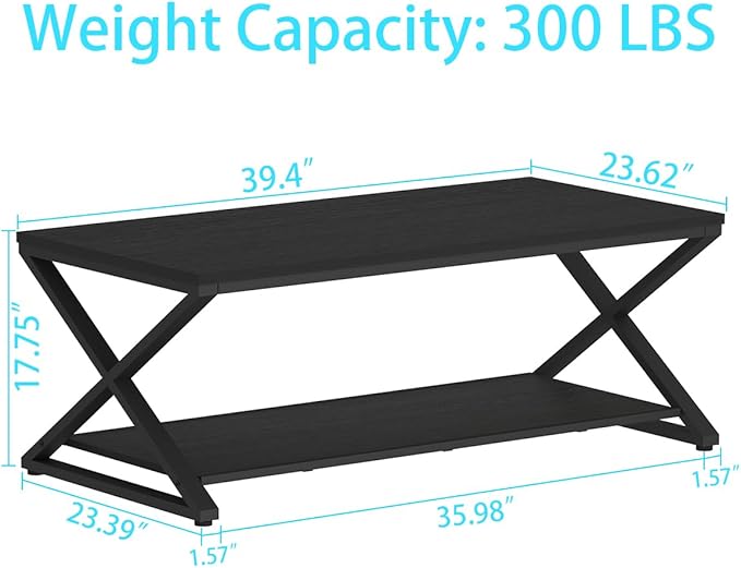 HSH Black Modern Minimalist Metal Wood Living Room Table