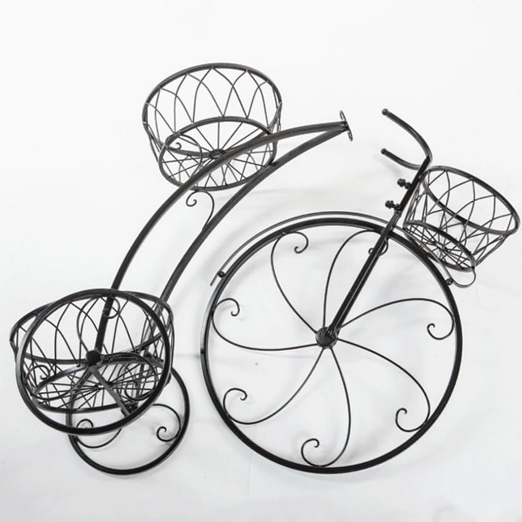 Wrought Iron Bicycle Home Garden Decor Iron Plant StandPlant Flower Pot Stand Flower Stand 3 Tiered Small Bicycle Display Rack Stand Holds for Garden Patio White