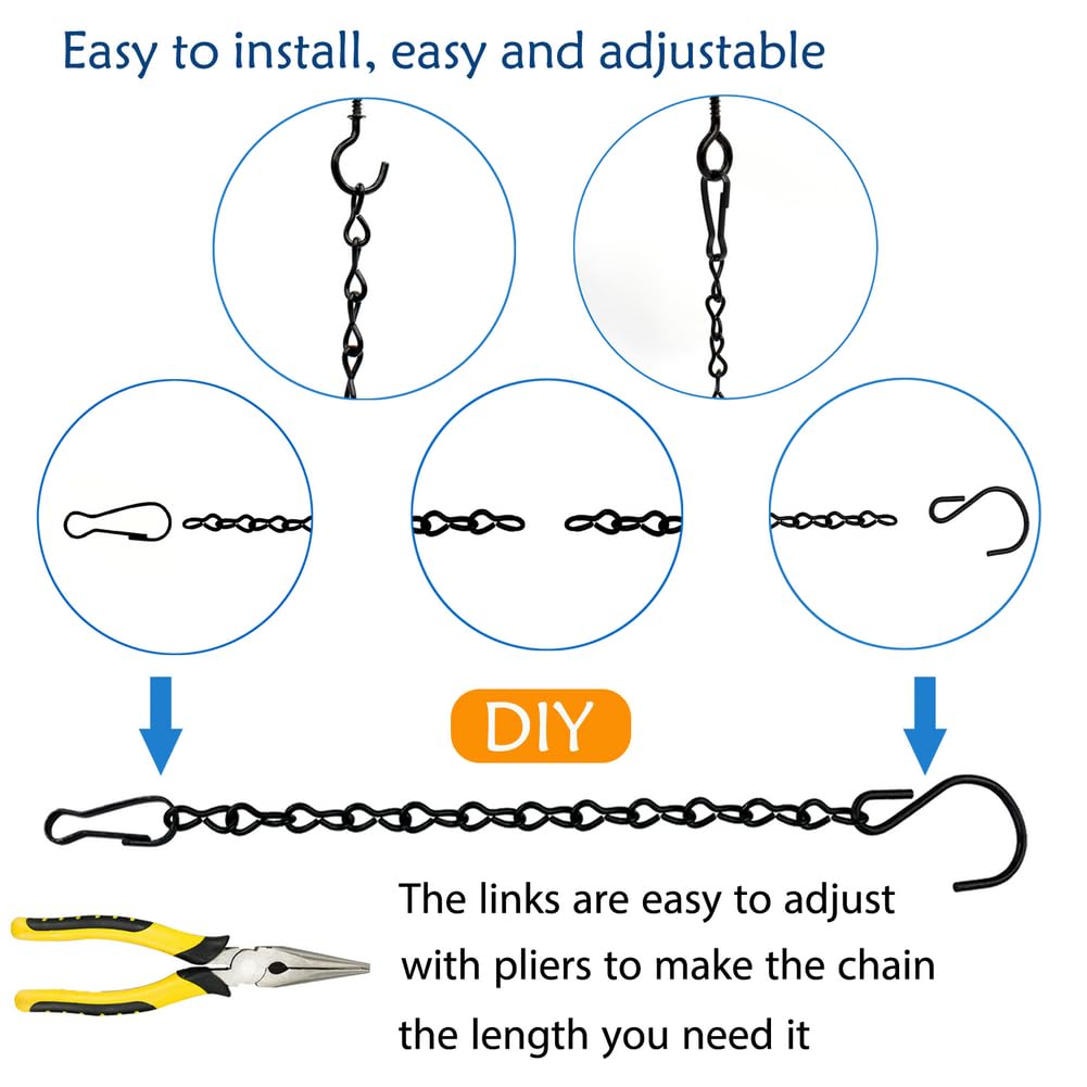 YINGFENG 236 Inch Black Metal Hanging Chains and Hanging Basket Hooks Set for Bird Feeders, Birdbaths, Planters, Grow Lights, Lanterns, Wind Chime and Ornaments, Eye Screws, Chain Hooks DIY
