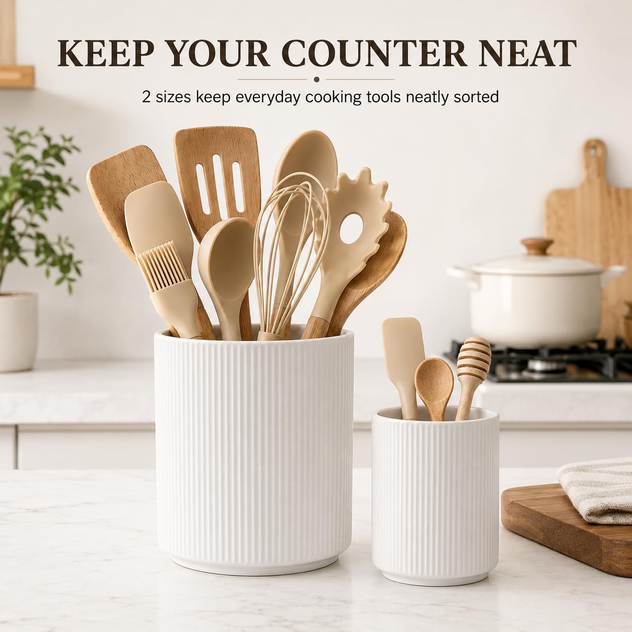 Utensil Holder,Ceramic Kitchen Utensils Holder for Countertop-Set of 2