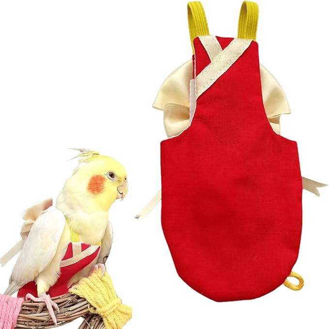 Bird Flight Suits Diapers, Parrot Flight Suits Diapers for Quaker Parakeets Cockatiels Conures Macaw African Grey, Bird Diaper, Parrot Clothes (Red B,XS)