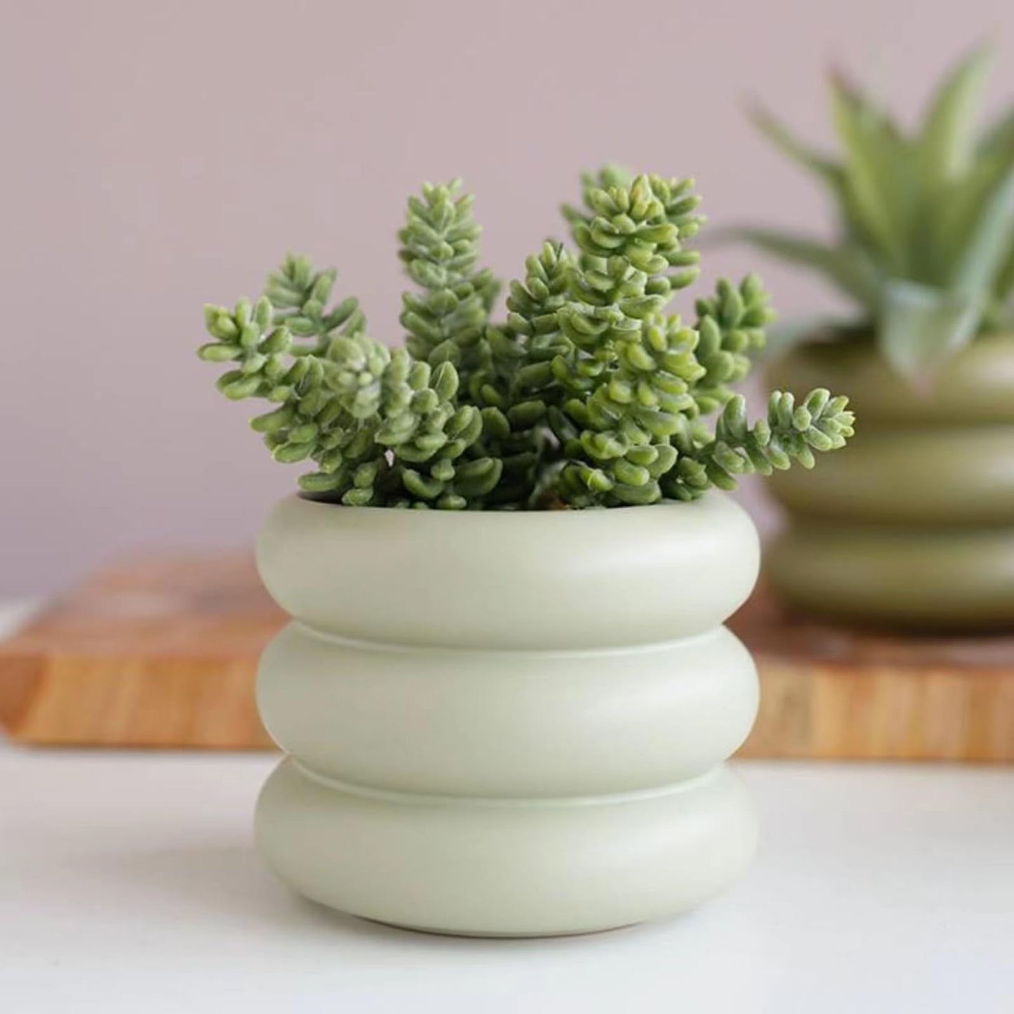 SANDYBAYTAS Ceramic Plant Pot Indoor, 4.5 Inch Flower Pot with Drainage Hole, Small Bubble Design Ceramic Planter for Home & Office Decor (Green)