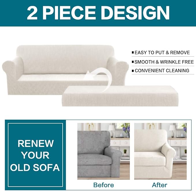 Turquoize Stretch Sofa Slipcover 2 Pieces Sofa Cover Couch Cover