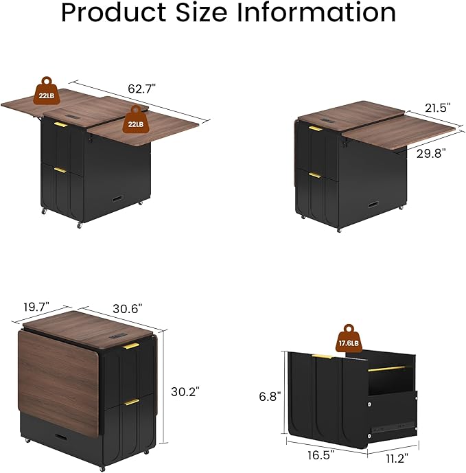 ModernMate 3-in-1 Folding Desk & File Cabinet, Fluted Multi-Storage Workspace