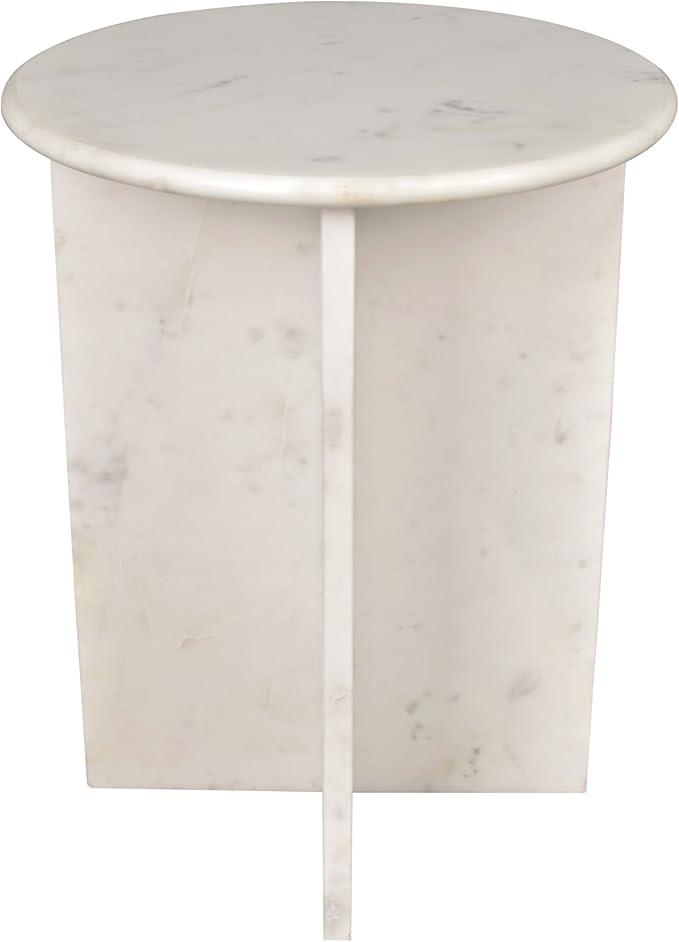 JONATHAN Y Javier Solid White Marble End Table, 17.75" Round Modern Accent Side