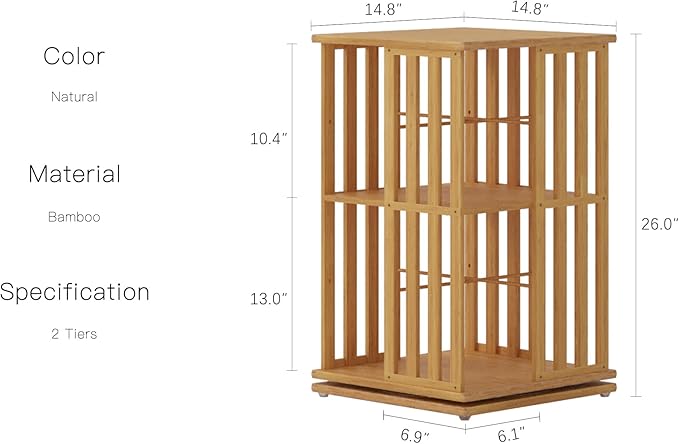 YOWOS Rotating Bookshelf Tower, 360° Display Spinning Bookcase, Bamboo